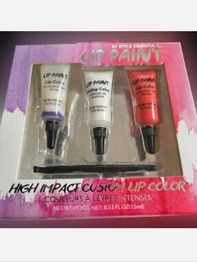 NWT STYLE ESSSNTIALS LIP PAINT HIGH IMPACT CUSTOM LIP COLOR TRIO w/LIP BRUSH!